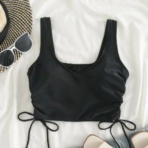 SHEIN Women's Plain Drawstring Side Bikini Top in Black Size 14 NWT